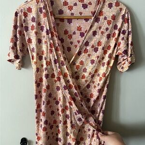 Vintage Tan Orange Burgundy Elephant Print Tunic Wrap Top Time and Place M/L